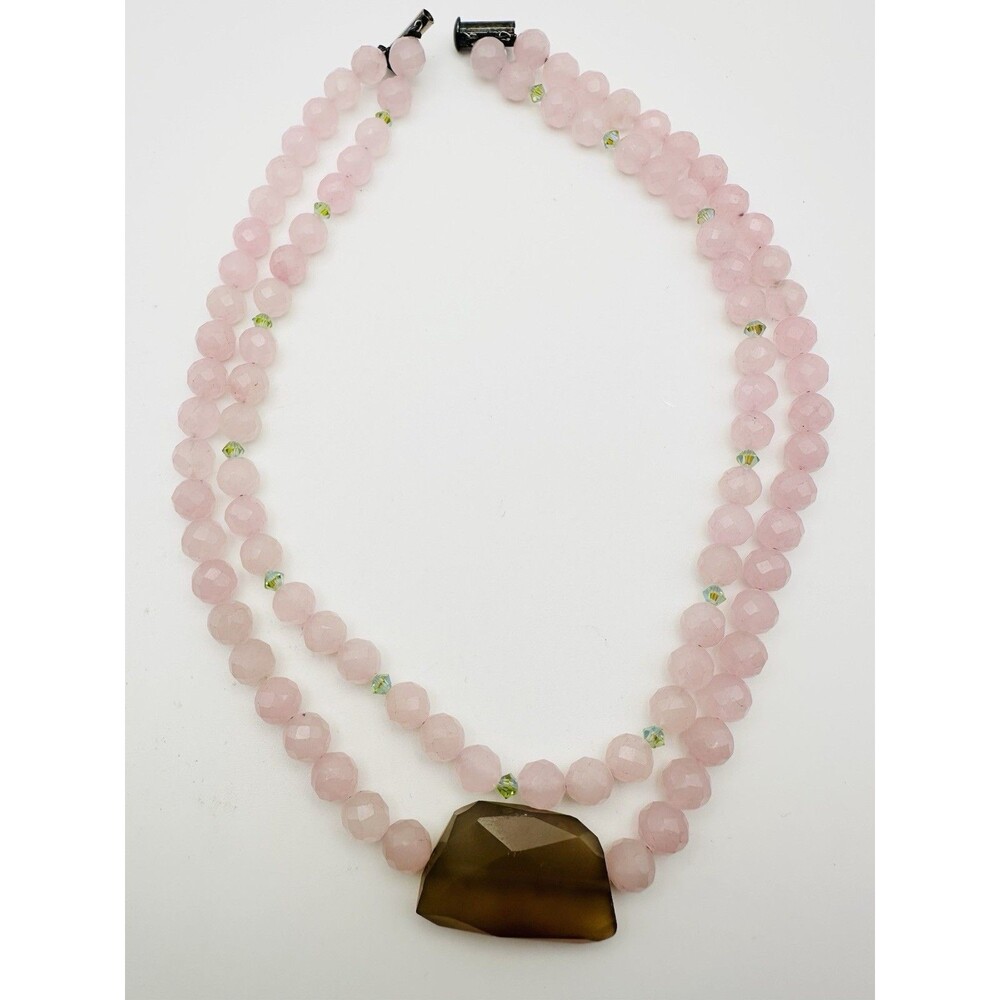 Faceted Rose Quartz Bead Double Layer Necklace Sterling Silver Clasp 15.5”